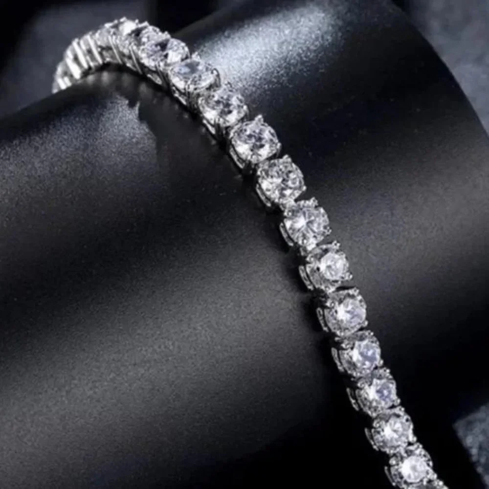 NEW 925 STERLING SILVER 5MM DIAMOND BRACELET, NICE BRACELET, CUTE BRACELET - Picture 4 of 5